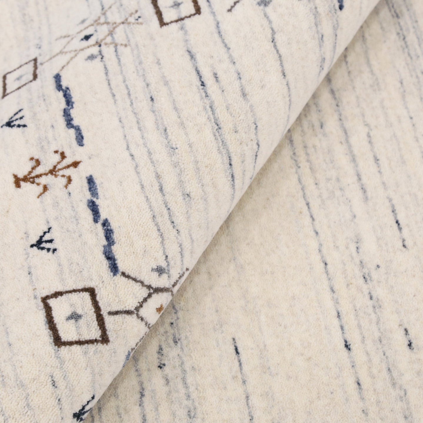 Ivory And Blue Tribal Border Design Hand Loomed Wool Area Rug - The Rug Decor