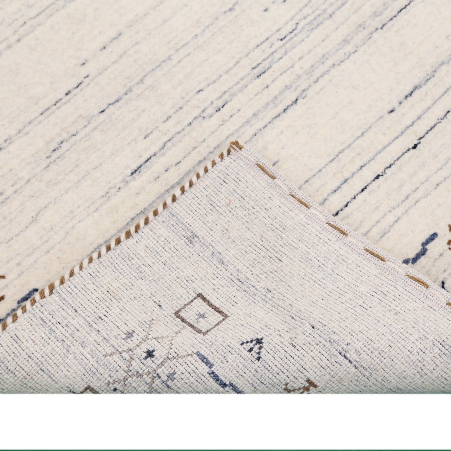 Ivory And Blue Tribal Border Design Hand Loomed Wool Area Rug - The Rug Decor