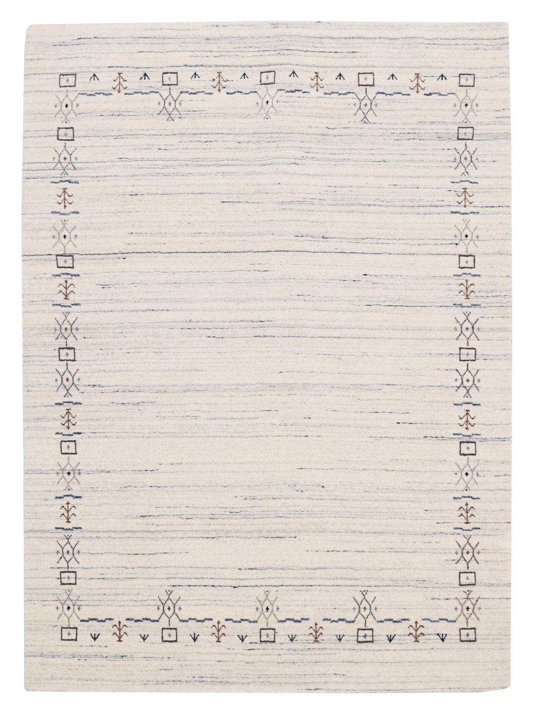 Ivory And Blue Tribal Border Design Hand Loomed Wool Area Rug - The Rug Decor