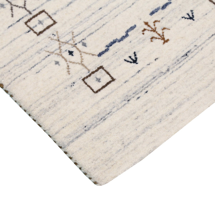 Ivory And Blue Tribal Border Design Hand Loomed Wool Area Rug - The Rug Decor