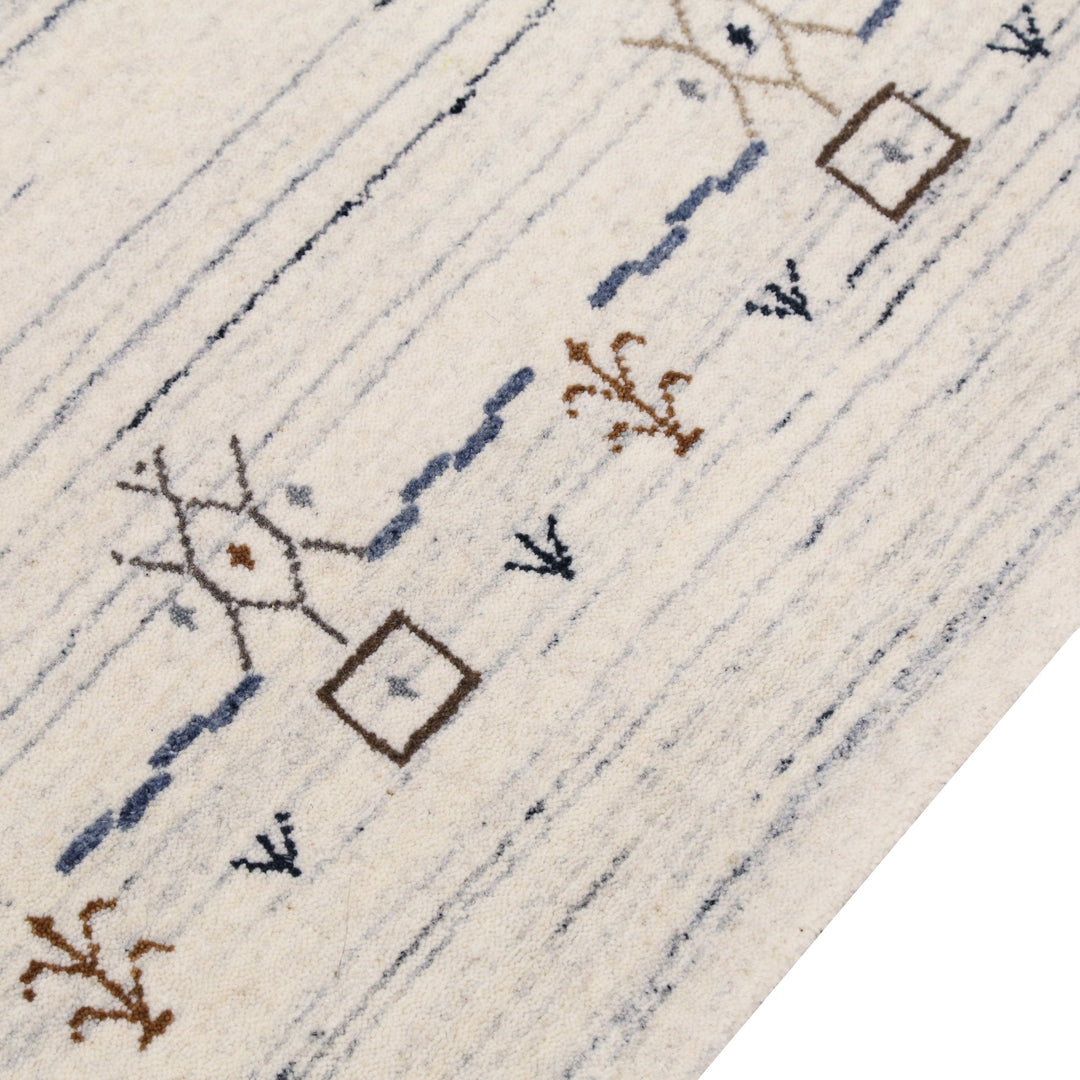 Ivory And Blue Tribal Border Design Hand Loomed Wool Area Rug - The Rug Decor