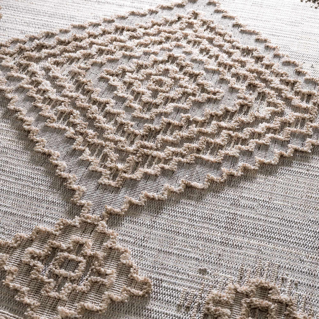 Ivory and Brown Cable Knit design Geometrical Carved Texture Area Rug - The Rug Decor