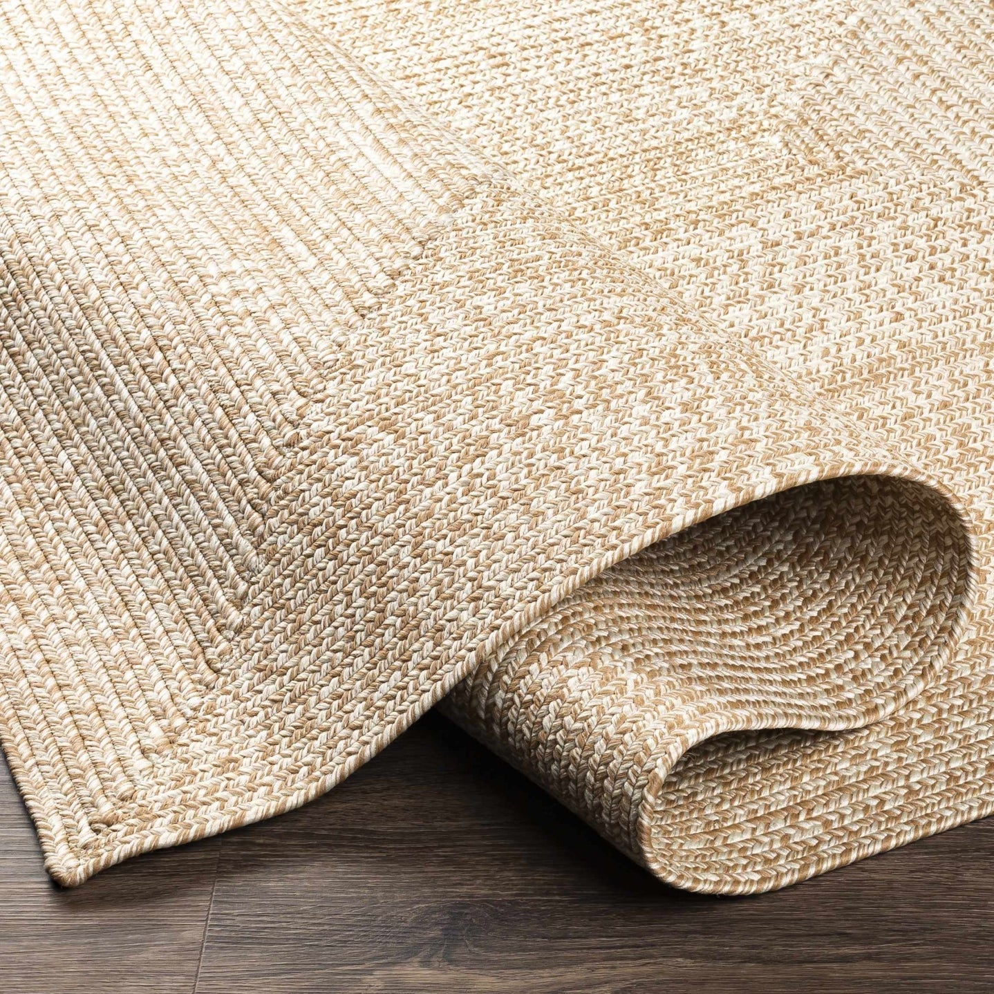 Ivory and Camel Chevron Design Jute Braided Outdoor safe area Rug - The Rug Decor