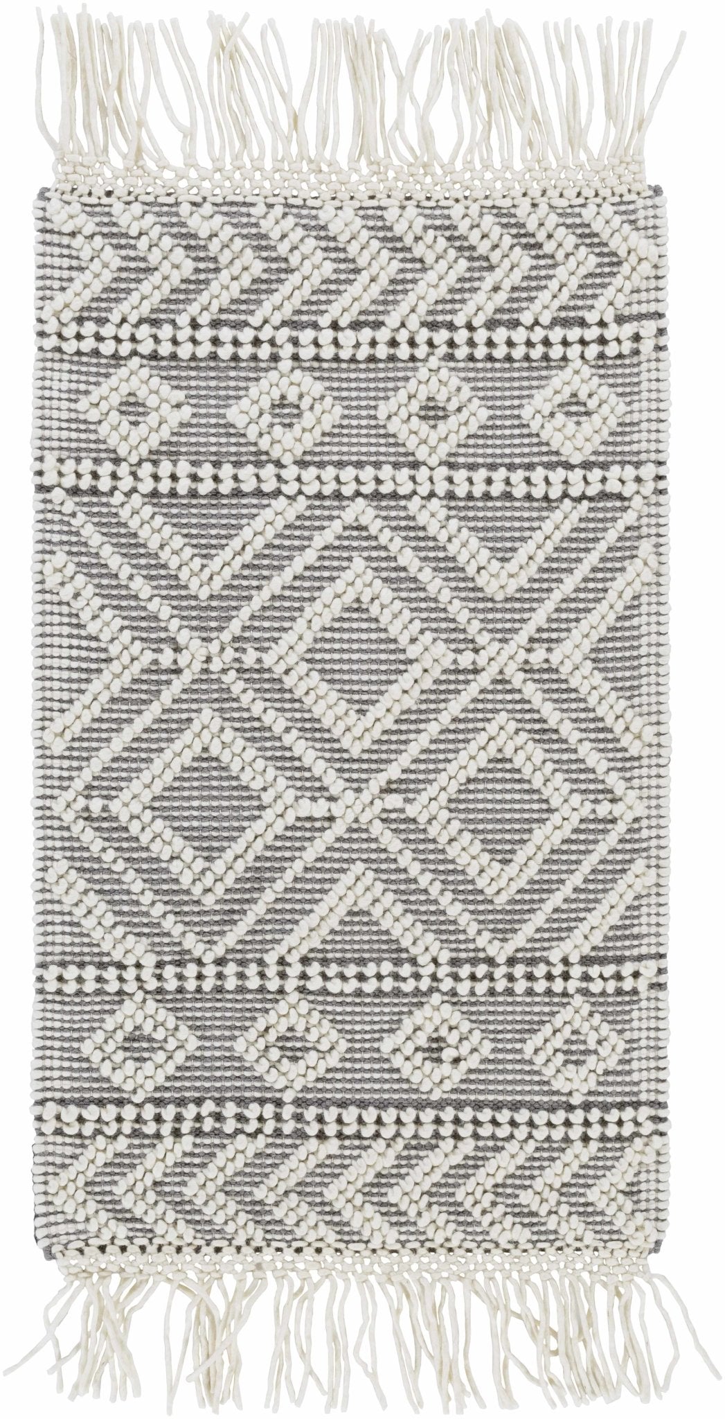 Ivory and Charcoal Flatwoven Traditional Geometrical design Dhurrie Rug Woolen Chunky and Soft Trellis Wool and Cotton Area Rug - The Rug Decor