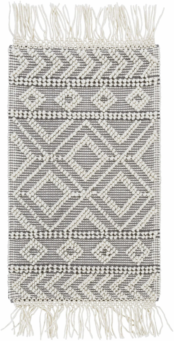 Ivory and Charcoal Flatwoven Traditional Geometrical design Dhurrie Rug Woolen Chunky and Soft Trellis Wool and Cotton Area Rug - The Rug Decor