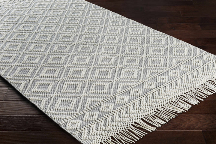Ivory and Charcoal Flatwoven Traditional Geometrical design Dhurrie Rug Woolen Chunky and Soft Trellis Wool and Cotton Area Rug - The Rug Decor