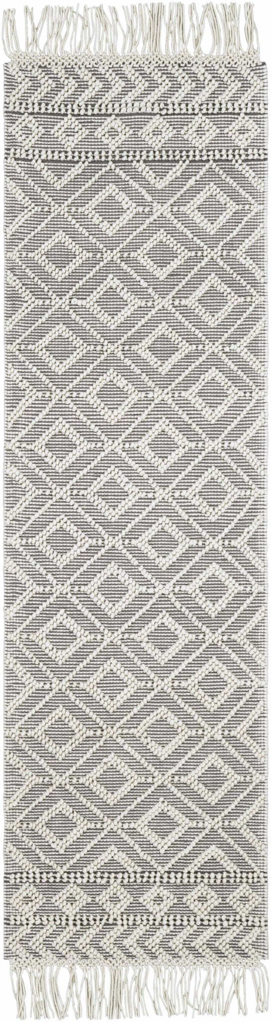 Ivory and Charcoal Flatwoven Traditional Geometrical design Dhurrie Rug Woolen Chunky and Soft Trellis Wool and Cotton Area Rug - The Rug Decor