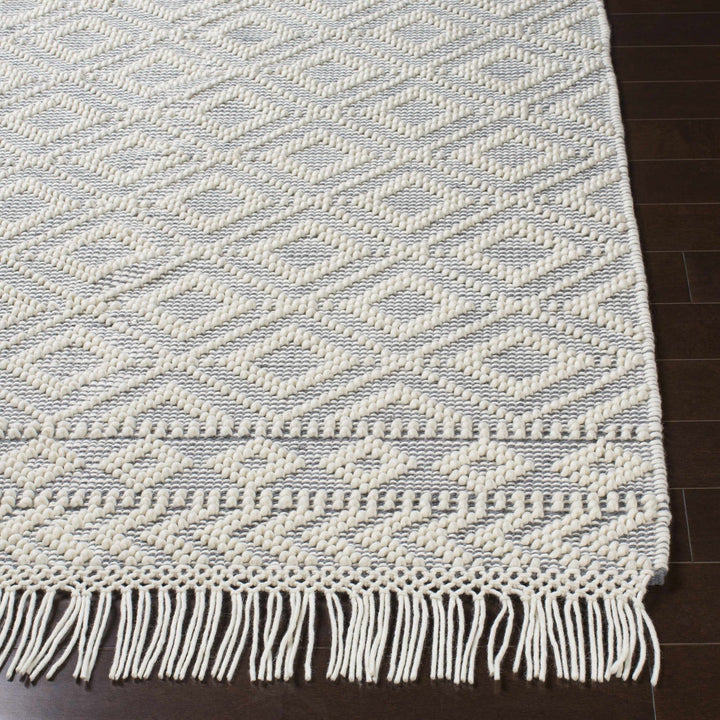 Ivory and Charcoal Flatwoven Traditional Geometrical design Dhurrie Rug Woolen Chunky and Soft Trellis Wool and Cotton Area Rug - The Rug Decor