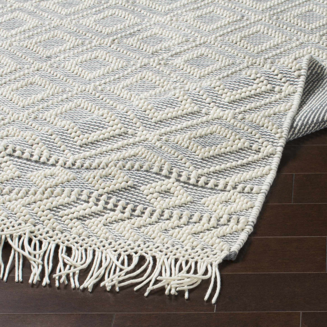 Ivory and Charcoal Flatwoven Traditional Geometrical design Dhurrie Rug Woolen Chunky and Soft Trellis Wool and Cotton Area Rug - The Rug Decor