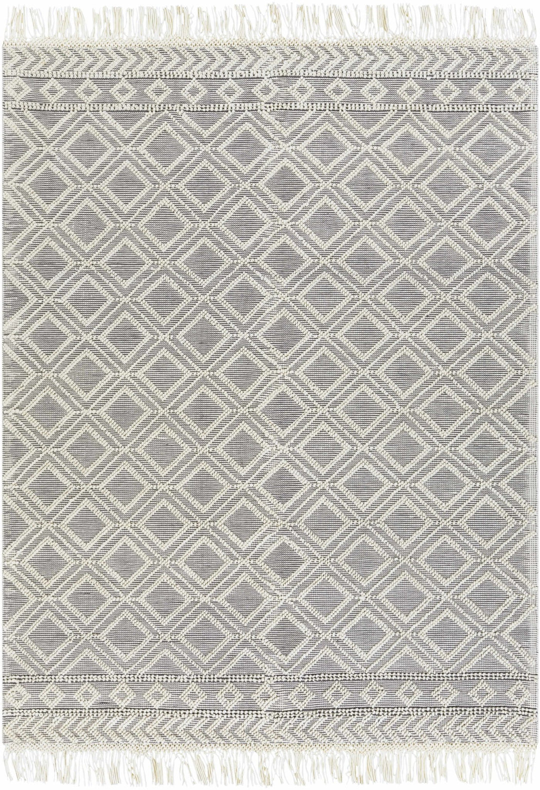 Ivory and Charcoal Flatwoven Traditional Geometrical design Dhurrie Rug Woolen Chunky and Soft Trellis Wool and Cotton Area Rug - The Rug Decor
