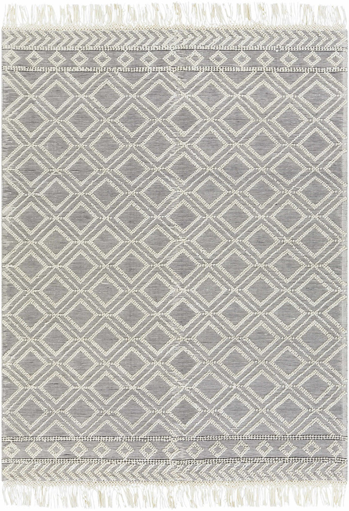 Ivory and Charcoal Flatwoven Traditional Geometrical design Dhurrie Rug Woolen Chunky and Soft Trellis Wool and Cotton Area Rug - The Rug Decor