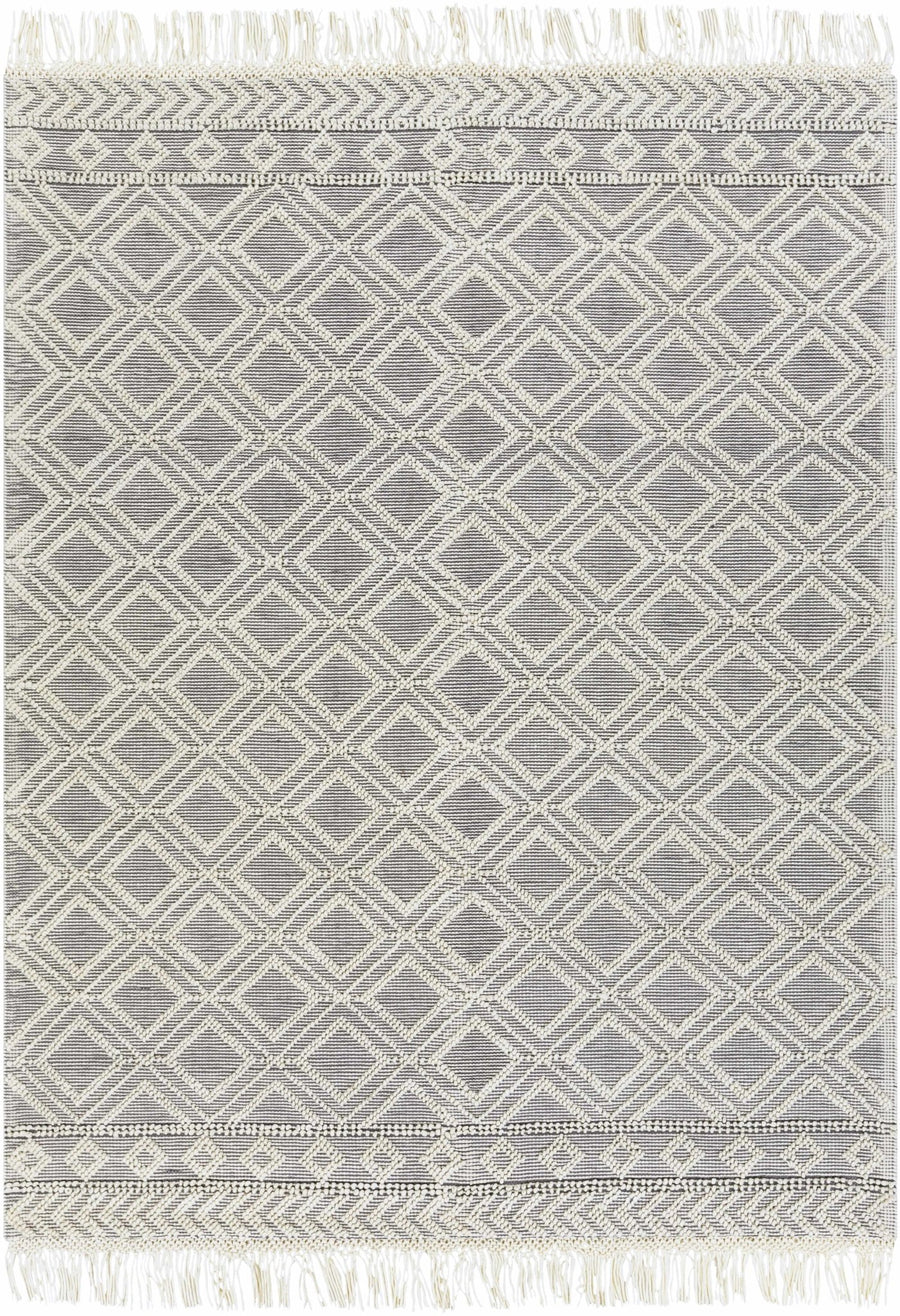 Ivory and Charcoal Flatwoven Traditional Geometrical design Dhurrie Rug Woolen Chunky and Soft Trellis Wool and Cotton Area Rug - The Rug Decor