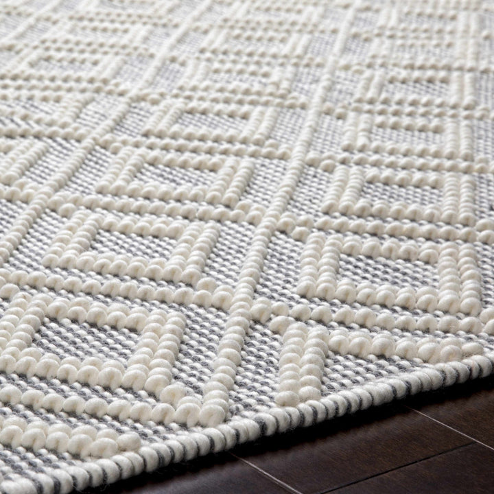 Ivory and Charcoal Flatwoven Traditional Geometrical design Dhurrie Rug Woolen Chunky and Soft Trellis Wool and Cotton Area Rug - The Rug Decor