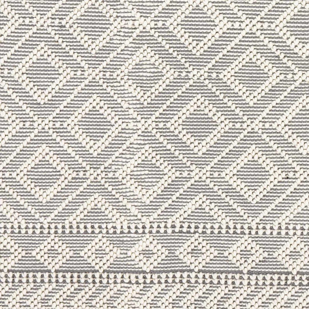 Ivory and Charcoal Flatwoven Traditional Geometrical design Dhurrie Rug Woolen Chunky and Soft Trellis Wool and Cotton Area Rug - The Rug Decor