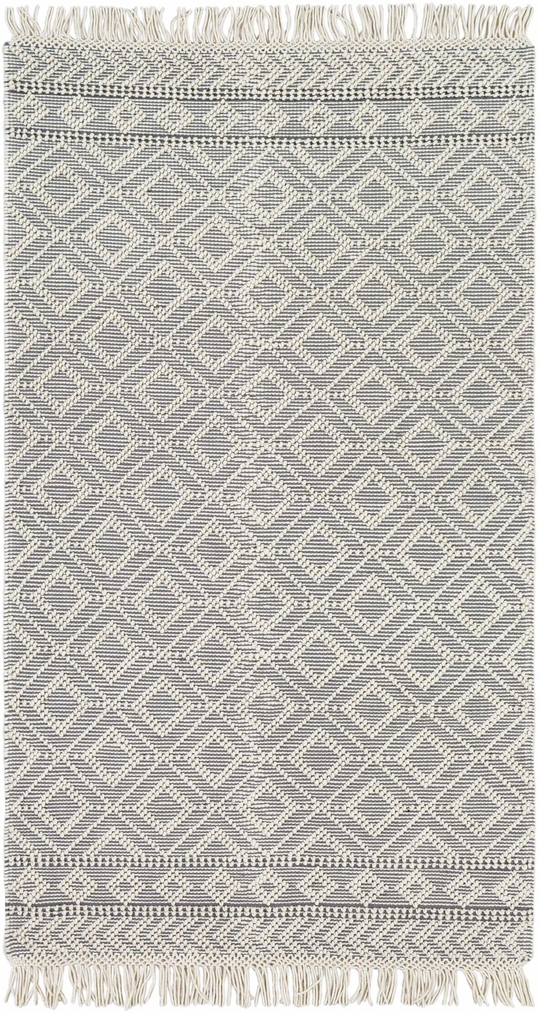 Ivory and Charcoal Flatwoven Traditional Geometrical design Dhurrie Rug Woolen Chunky and Soft Trellis Wool and Cotton Area Rug - The Rug Decor