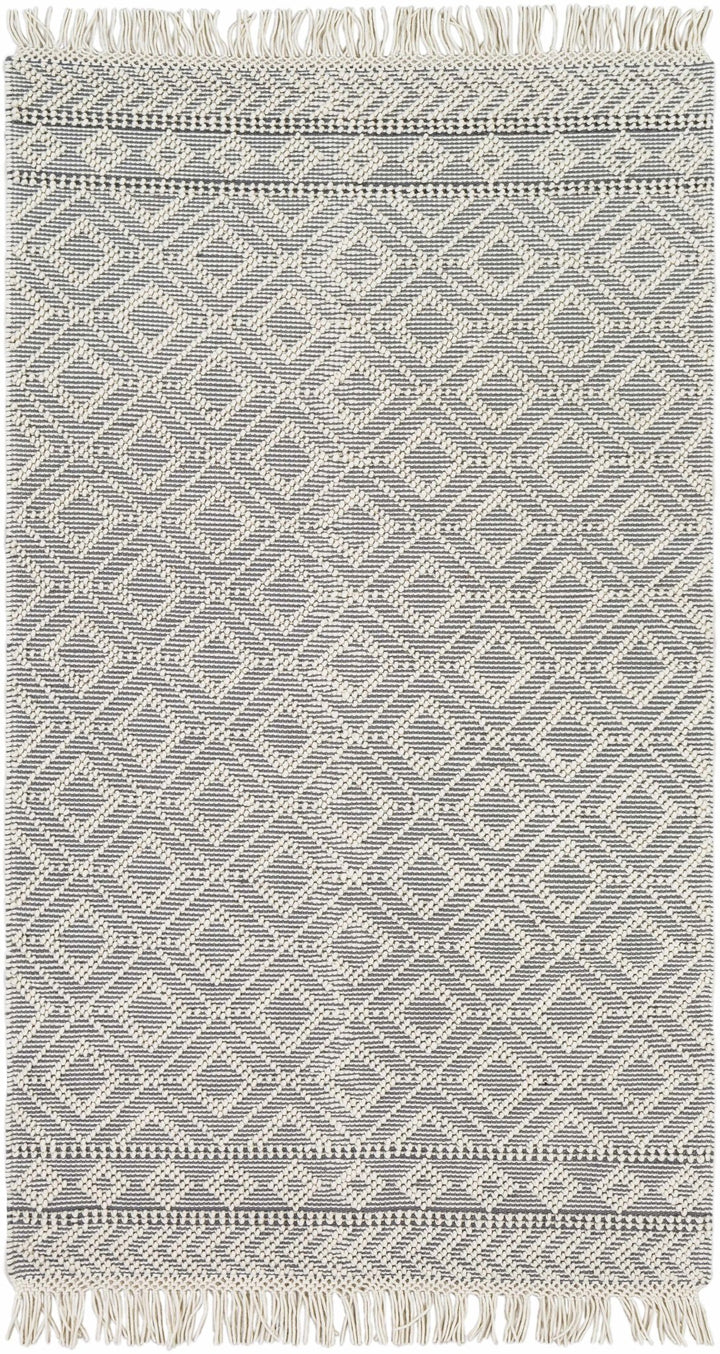 Ivory and Charcoal Flatwoven Traditional Geometrical design Dhurrie Rug Woolen Chunky and Soft Trellis Wool and Cotton Area Rug - The Rug Decor