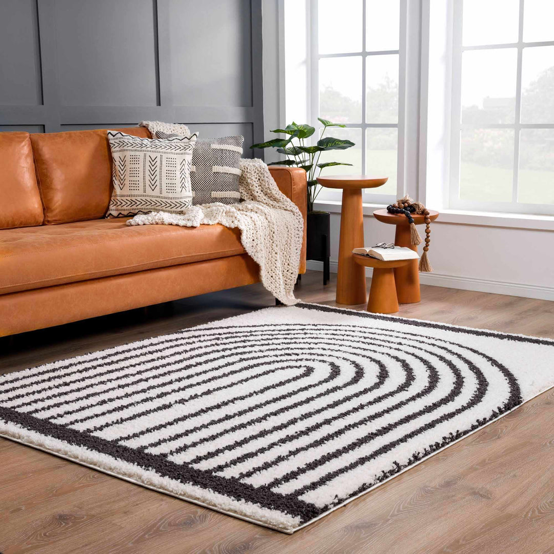 Ivory and Charcoal Geometrical Moroccan Design Plush Pile Area Rug - The Rug Decor