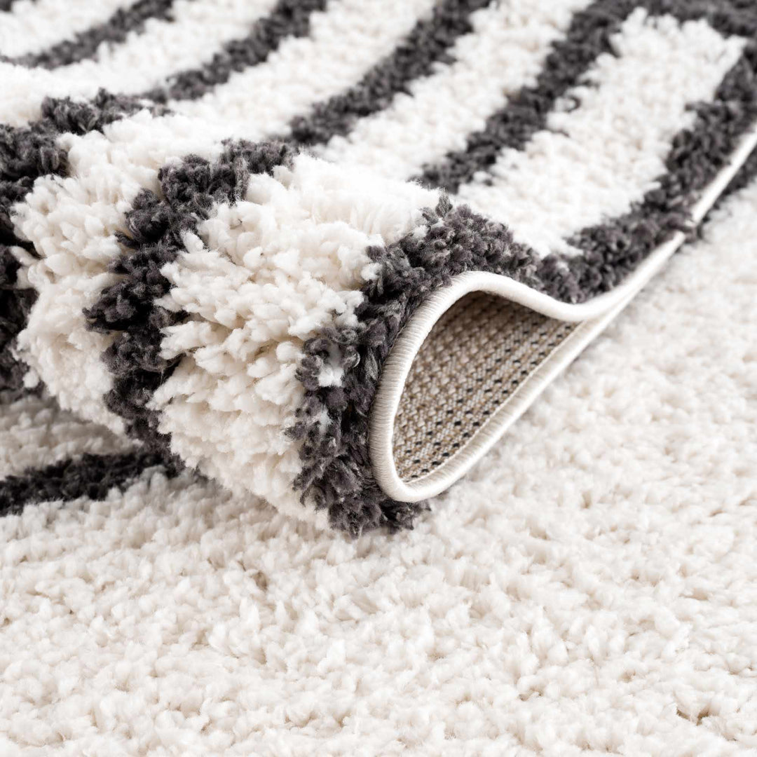 Ivory and Charcoal Geometrical Moroccan Design Plush Pile Area Rug - The Rug Decor