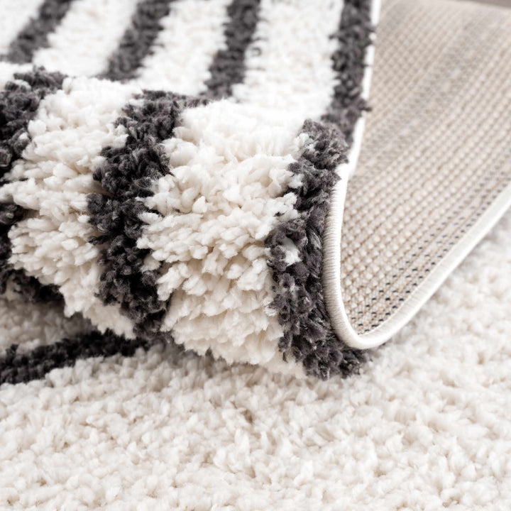 Ivory and Charcoal Geometrical Moroccan Design Plush Pile Area Rug - The Rug Decor