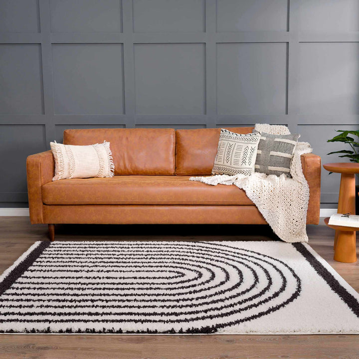 Ivory and Charcoal Geometrical Moroccan Design Plush Pile Area Rug - The Rug Decor