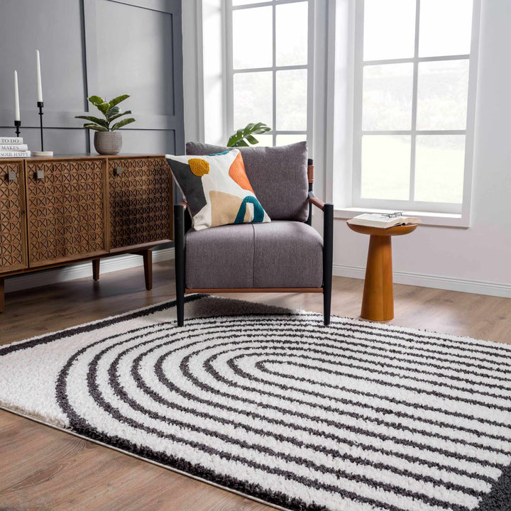 Ivory and Charcoal Geometrical Moroccan Design Plush Pile Area Rug - The Rug Decor
