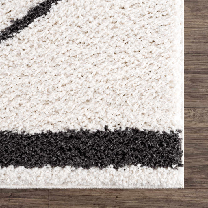 Ivory and Charcoal Geometrical Moroccan Design Plush Pile Area Rug - The Rug Decor