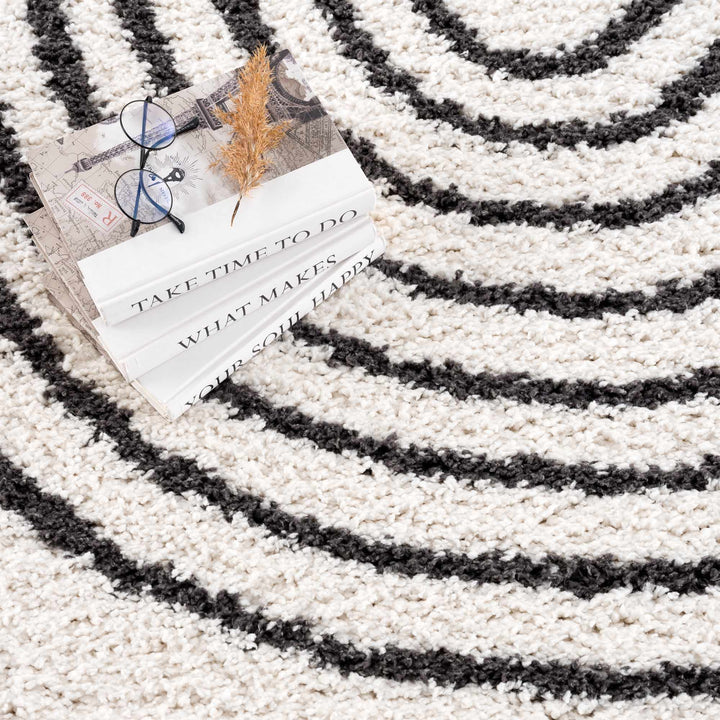 Ivory and Charcoal Geometrical Moroccan Design Plush Pile Area Rug - The Rug Decor