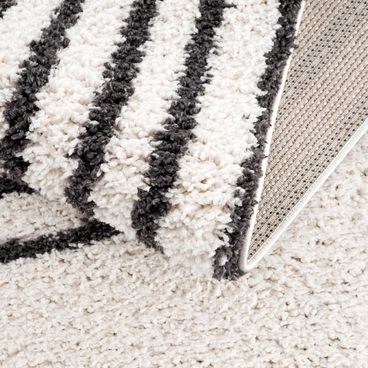 Ivory and Charcoal Geometrical Moroccan Design Plush Pile Area Rug - The Rug Decor