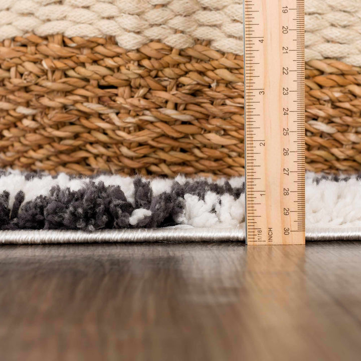 Ivory and Charcoal Geometrical Moroccan Design Plush Pile Area Rug - The Rug Decor