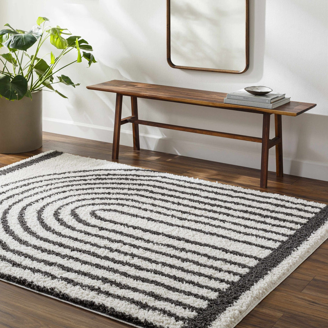 Ivory and Charcoal Geometrical Moroccan Design Plush Pile Area Rug - The Rug Decor