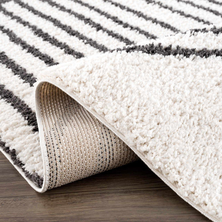 Ivory and Charcoal Geometrical Moroccan Design Plush Pile Area Rug - The Rug Decor