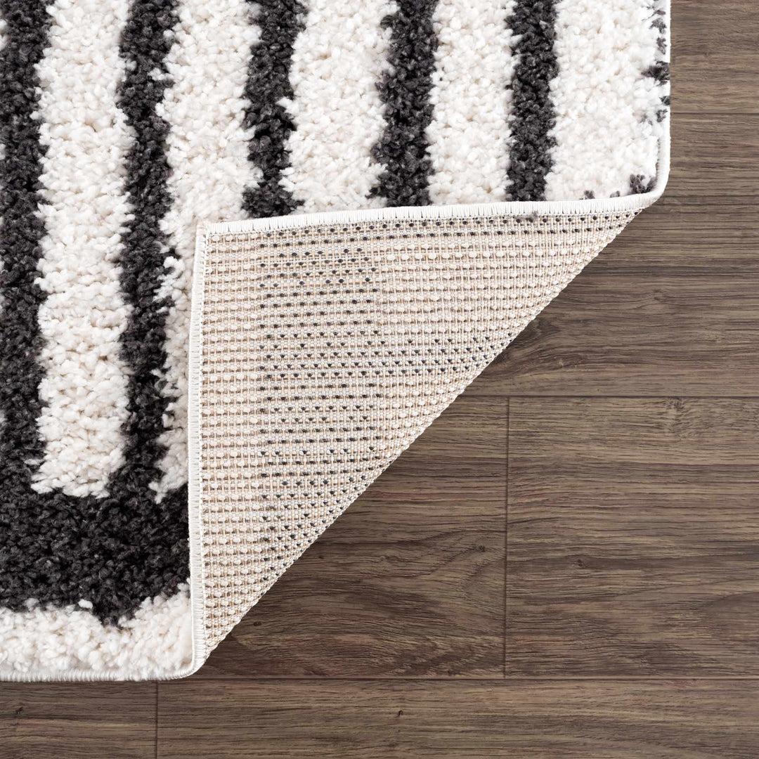 Ivory and Charcoal Geometrical Moroccan Design Plush Pile Area Rug - The Rug Decor