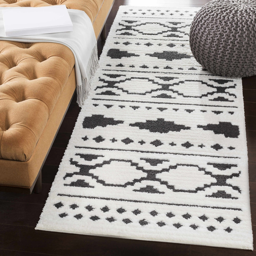 Ivory and Charcoal High low Texture Tribal Design Area Rug - The Rug Decor