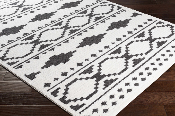 Ivory and Charcoal High low Texture Tribal Design Area Rug - The Rug Decor