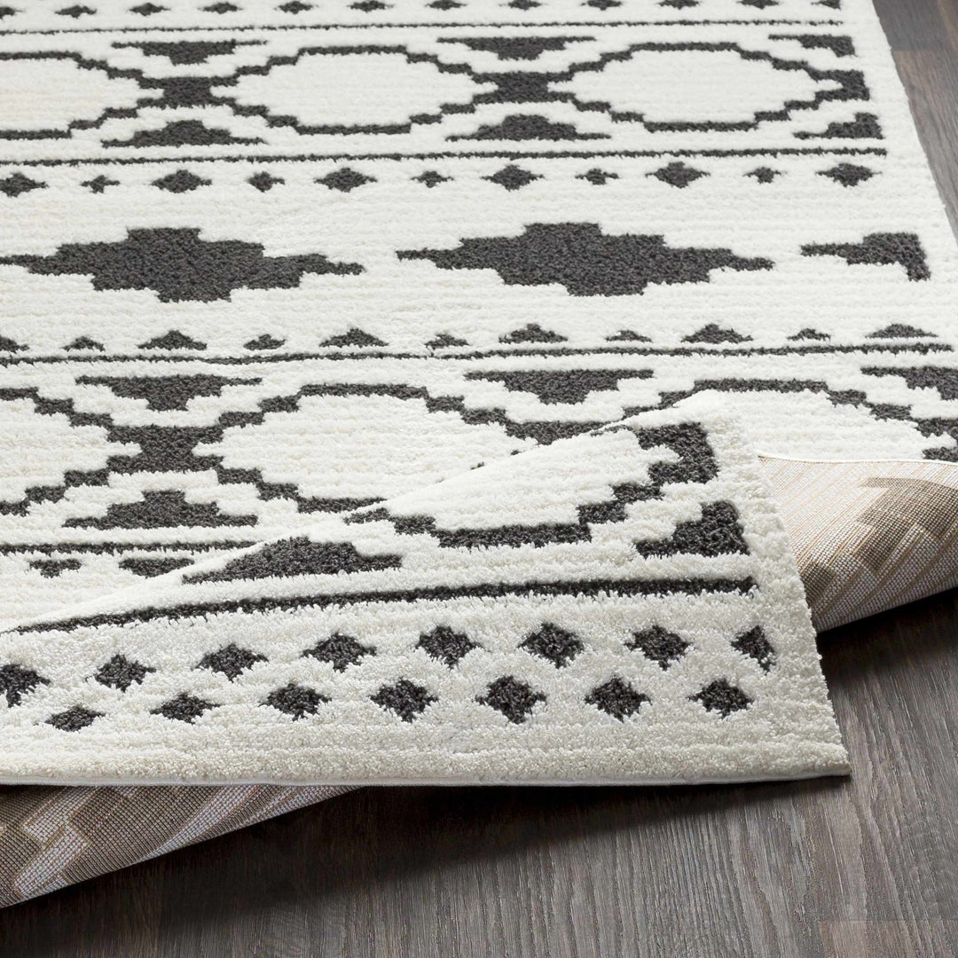 Ivory and Charcoal High low Texture Tribal Design Area Rug - The Rug Decor