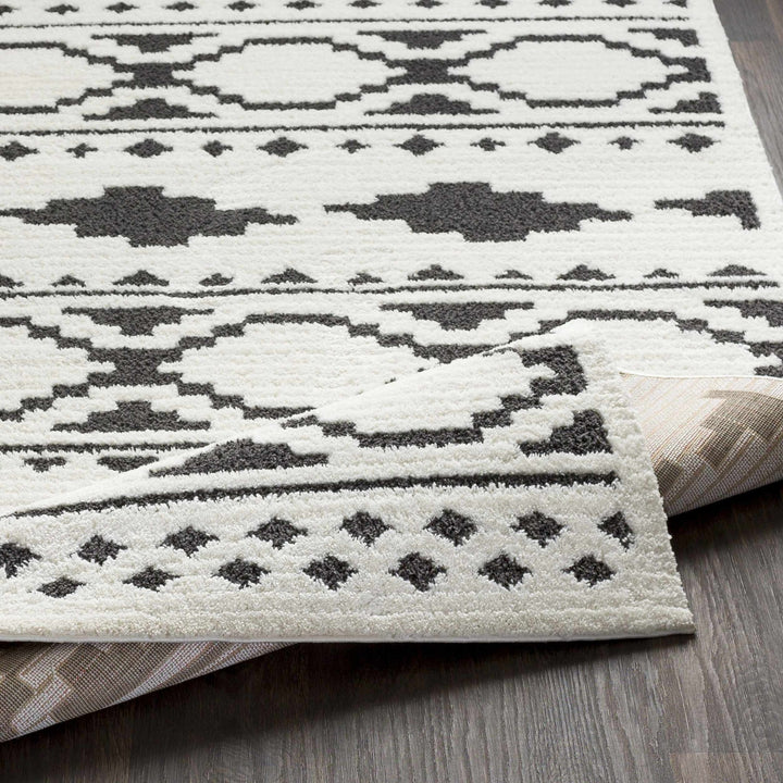 Ivory and Charcoal High low Texture Tribal Design Area Rug - The Rug Decor