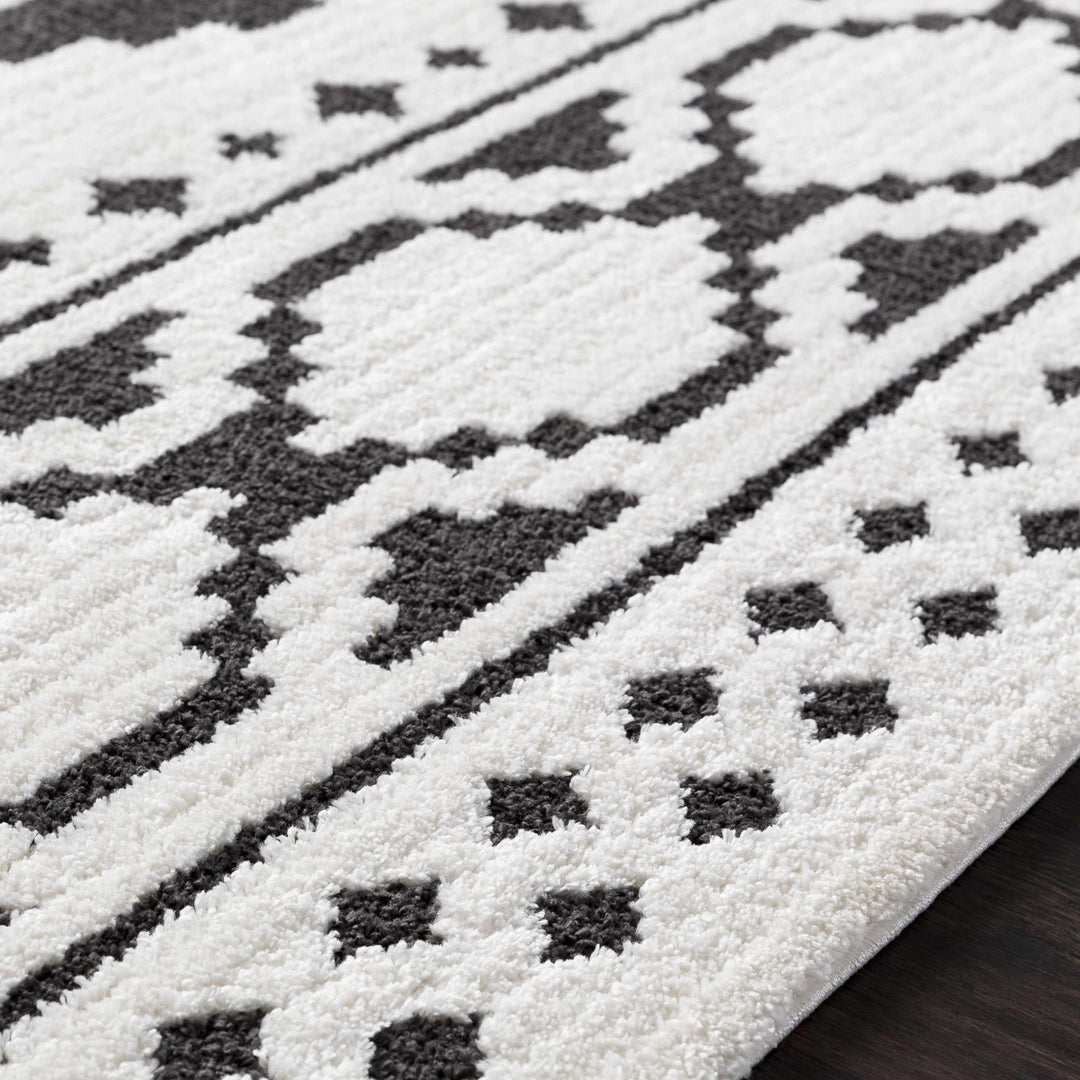 Ivory and Charcoal High low Texture Tribal Design Area Rug - The Rug Decor