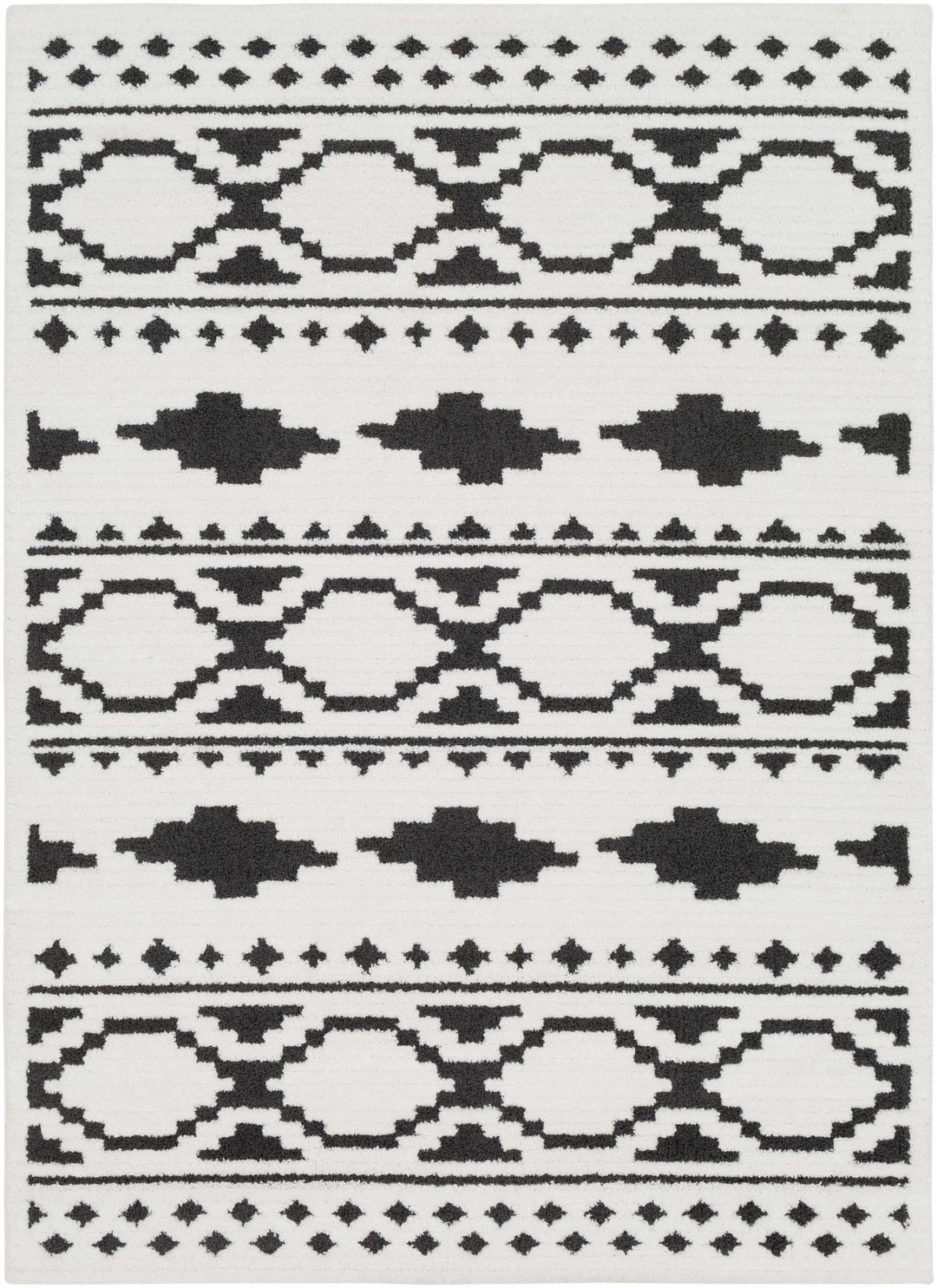 Ivory and Charcoal High low Texture Tribal Design Area Rug - The Rug Decor