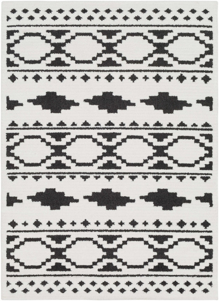 Ivory and Charcoal High low Texture Tribal Design Area Rug - The Rug Decor