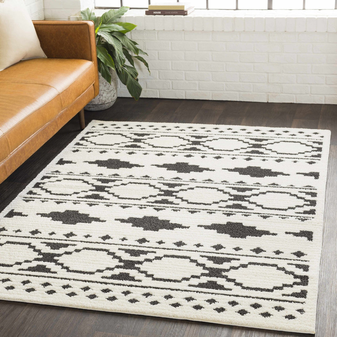Ivory and Charcoal High low Texture Tribal Design Area Rug - The Rug Decor