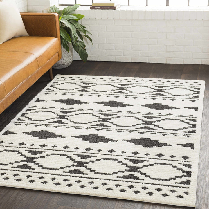Ivory and Charcoal High low Texture Tribal Design Area Rug - The Rug Decor