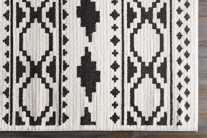 Ivory and Charcoal High low Texture Tribal Design Area Rug - The Rug Decor