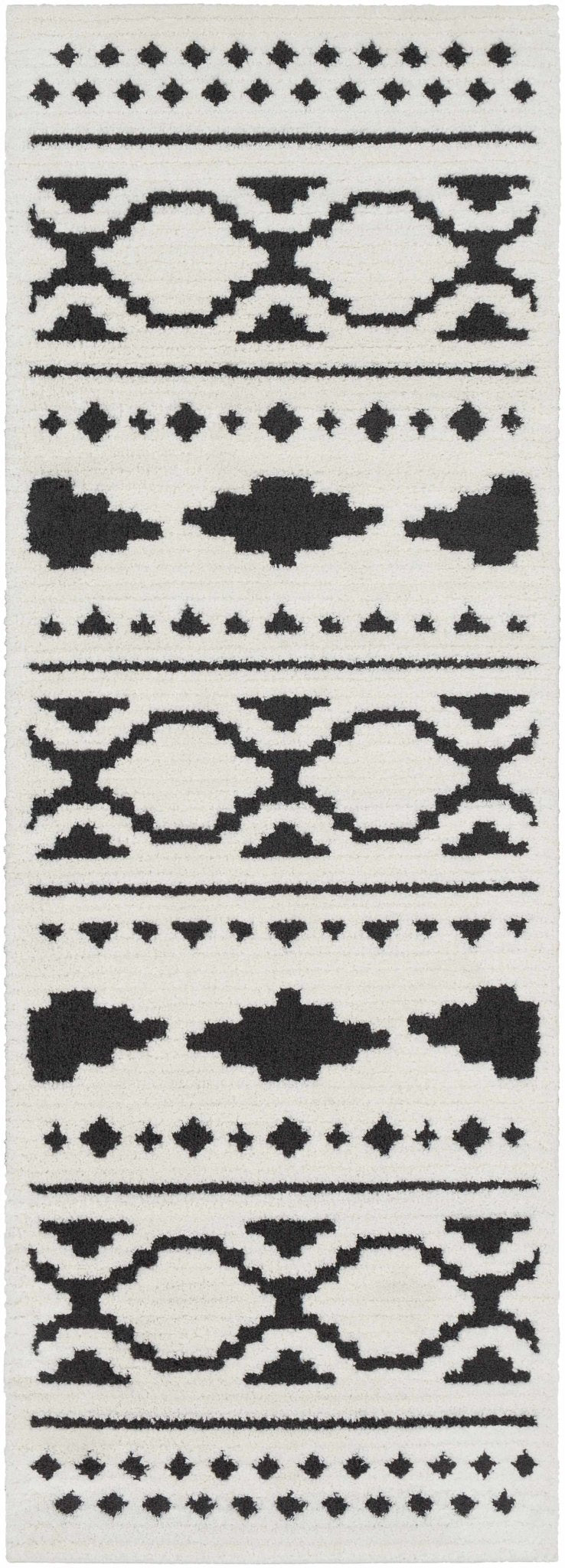 Ivory and Charcoal High low Texture Tribal Design Area Rug - The Rug Decor