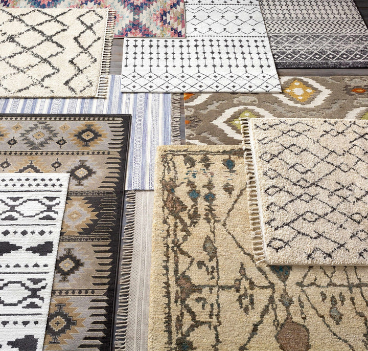 Ivory and Charcoal High low Texture Tribal Design Area Rug - The Rug Decor