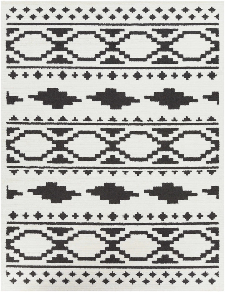 Ivory and Charcoal High low Texture Tribal Design Area Rug - The Rug Decor