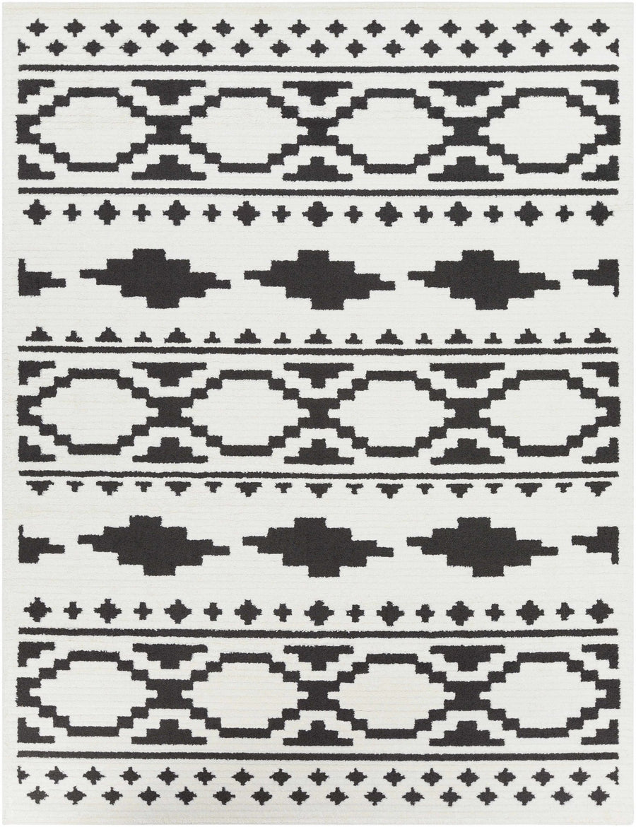 Ivory and Charcoal High low Texture Tribal Design Area Rug - The Rug Decor