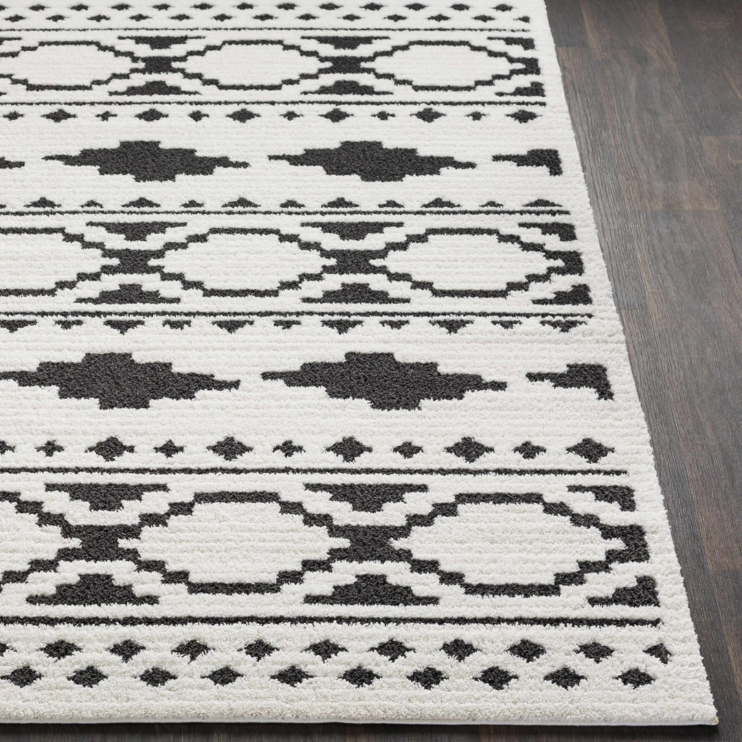 Ivory and Charcoal High low Texture Tribal Design Area Rug - The Rug Decor