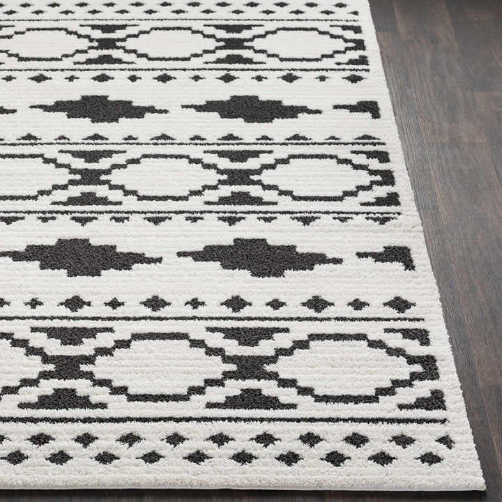 Ivory and Charcoal High low Texture Tribal Design Area Rug - The Rug Decor