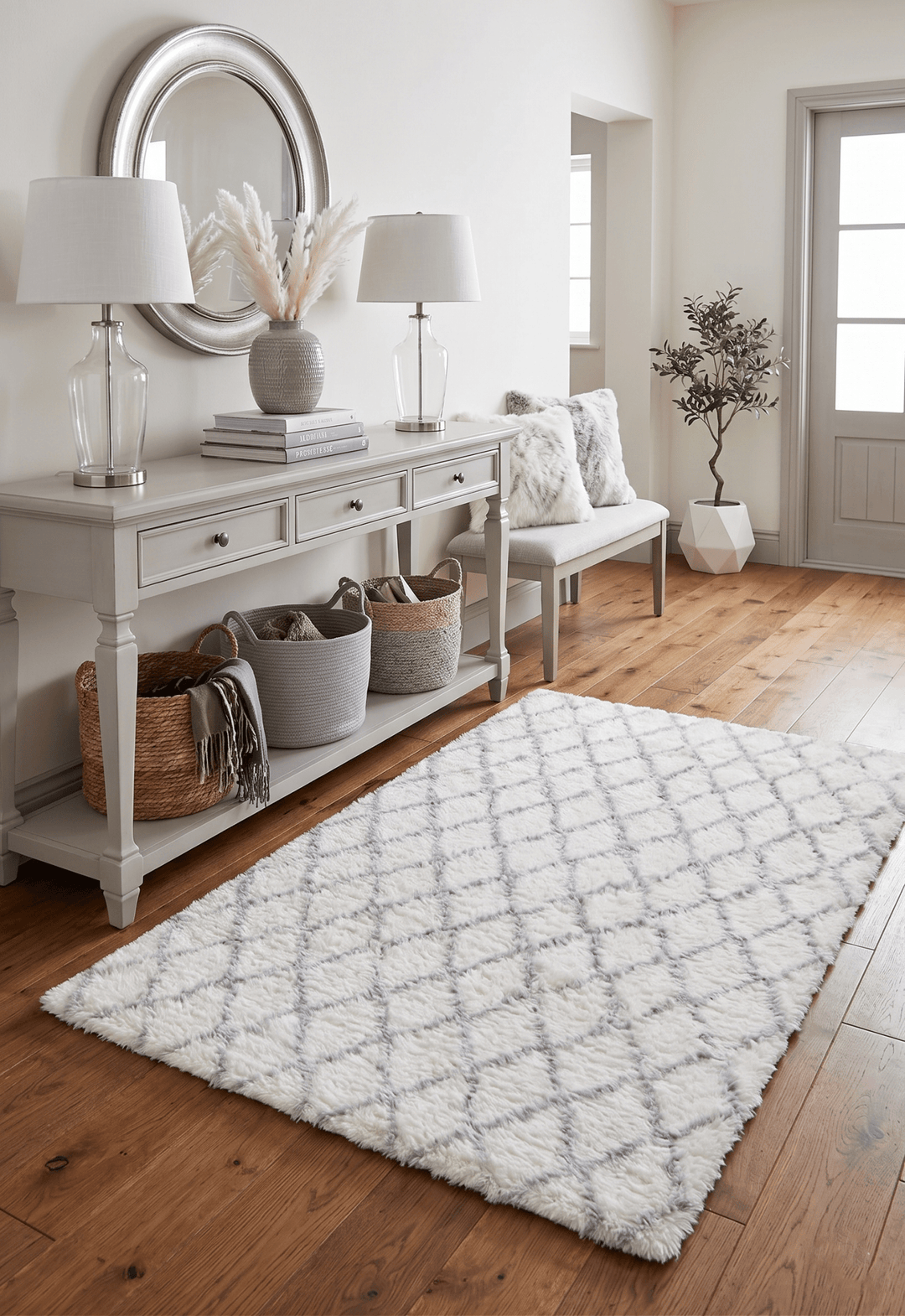 Ivory and Charcoal Modern Style Handmade Wool Area Rug - The Rug Decor