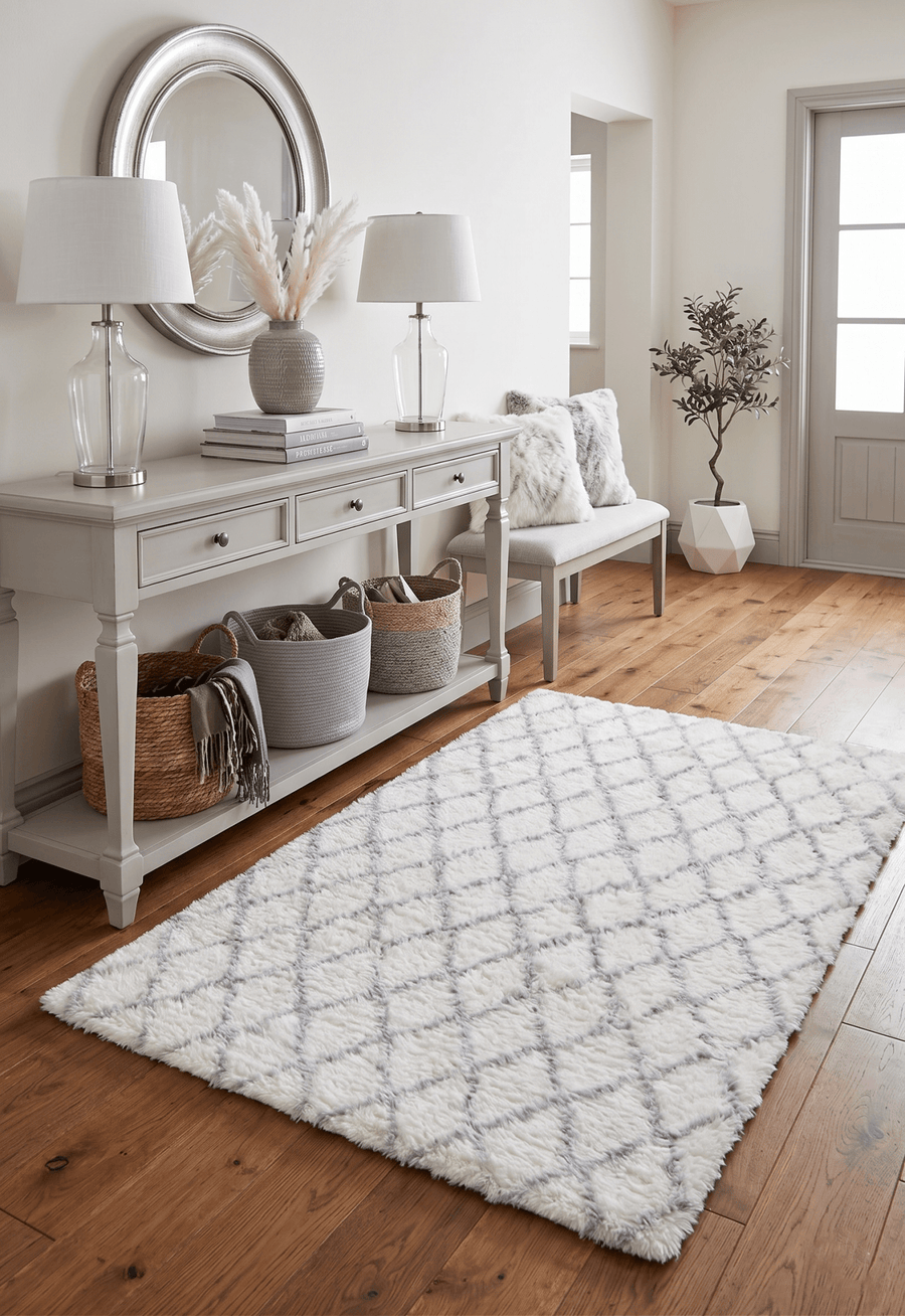 Ivory and Charcoal Modern Style Handmade Wool Area Rug - The Rug Decor